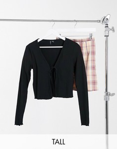 Черный кардиган в рубчик с завязкой спереди Vero Moda Tall