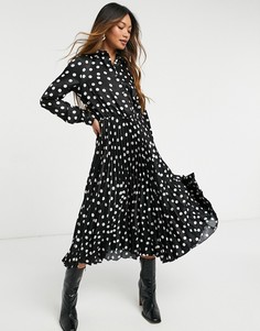 Черное платье-рубашка с длинными рукавами в горошек Closet London-Мульти