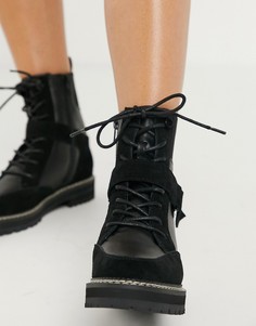 Черные походные ботинки c пряжкой и контрастными белыми строчками River Island-Черный