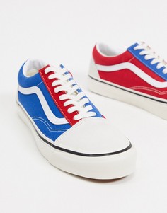Двухцветные кеды синего, красного и белого цветов Vans old skool-Белый