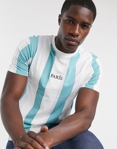 Приталенная футболка с принтом "Paris" и вертикальными полосками River Island-Зеленый