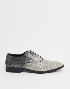 Черные классические туфли на шнуровке с блестками с расцветкой омбре ASOS DESIGN-Серебряный