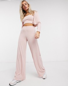Нежно-розовые брюки широкого кроя от комплекта Bershka-Розовый