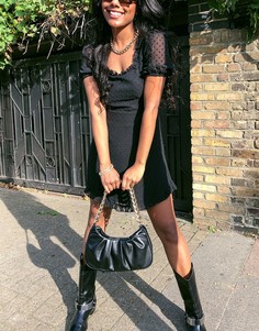 Черное приталенное платье в горошек с оборками Missguided-Черный