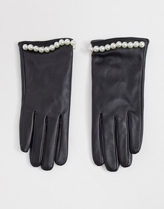 Черные перчатки из искусственной кожи с перламутровыми заклепками SVNX-Черный