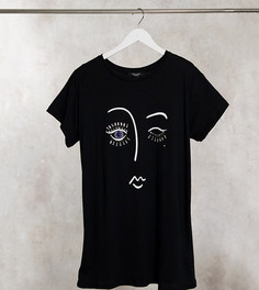 Черная футболка с декорированным принтом с ресницами из страз New Look Curve-Черный