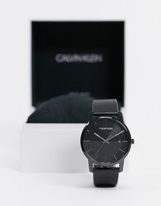 Часы с черным циферблатом и черным ремешком Calvin Klein-Черный
