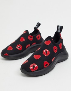 Черные кроссовки с принтом губ Love Moschino-Черный