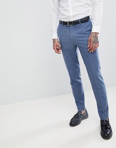 Синие брюки слим из донегаля с добавлением шерсти Harry Brown Wedding-Синий