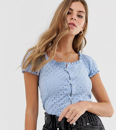 Голубой топ со шнуровкой спереди и вышивкой ришелье New Look-Синий