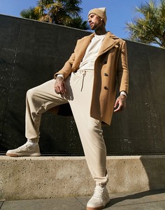Бежевое пальто из смесовой шерсти с плюшевой подкладкой ASOS DESIGN-Коричневый