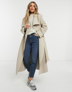 Светло-бежевое приталенное пальто с большим воротником ASOS DESIGN-Коричневый