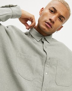 Серая меланжевая рубашка в стиле oversized из смесовой шерсти-Серый Asos Design