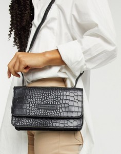 Черная сумка на плечо в стиле 90-х с отделкой под кожу крокодила Claudia Canova-Черный