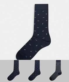 Подарочный набор из трех пар носков с принтом и в полоску темно-синего и серого цветов Emporio Armani-Темно-синий