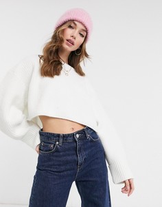 Кремовый укороченный джемпер с отворотами на рукавах ASOS DESIGN