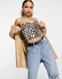 Атласный топ-бюстье с леопардовым принтом ASOS DESIGN-Многоцветный