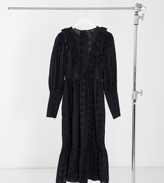 Свободное ажурное платье миди черного цвета с оборками ASOS DESIGN-Черный
