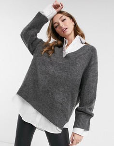 Oversized-джемпер темно-серого цвета с V-образным вырезом ASOS DESIGN-Серый