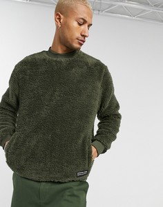 Oversized-свитшот из искусственного меха «борг» цвета хаки с декоративными швами ASOS DESIGN-Зеленый
