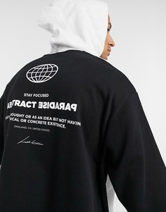 Oversized-худи с длинными разрезами по бокам и монохромным принтом на спине ASOS DESIGN-Черный