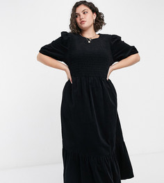 Черное вельветовое присборенное платье миди свободного кроя ASOS DESIGN Curve-Черный