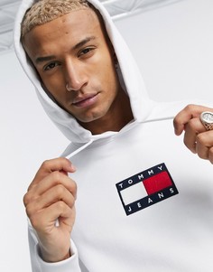 Белое худи с маленьким флажком на груди Tommy Jeans-Белый