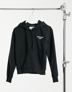 Худи черного цвета на молнии и с логотипом на спине Calvin Klein Jeans-Черный