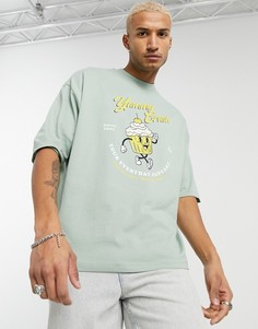 Футболка зеленого цвета в стиле oversized из органического хлопка с принтом кекса на груди ASOS DESIGN-Зеленый