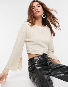 Бежевый топ с длинными рукавами с разрезами River Island