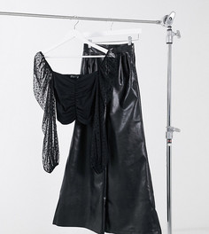 Черный топ с объемными рукавами из сетки добби ASOS DESIGN Tall