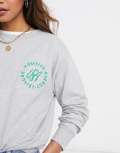 Серый меланжевый свитшот с вышивкой на груди ASOS DESIGN