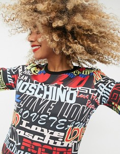 Черная футболка с разноцветными логотипами Love Moschino-Черный