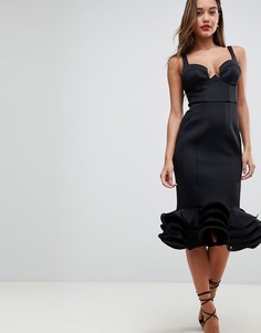 Премиум-платье миди с чашечками и баской ASOS DESIGN-Черный