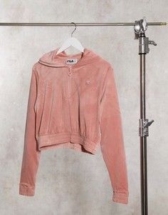 Розовый велюровый худи с воротником на молнии Fila