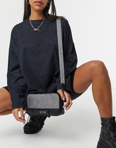 Темно-серая сумка через плечо с жаккардовым логотипом Love Moschino-Серебряный