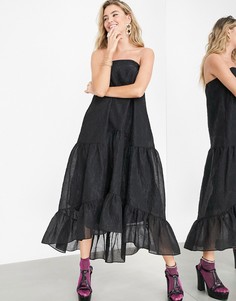 Черное платье-бандо с асимметричным краем ASOS EDITION-Черный