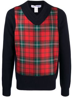 Comme Des Garçons Shirt джемпер в клетку тартан с V-образным вырезом