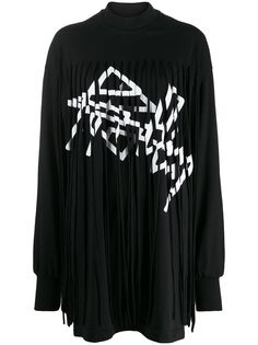 Palm Angels FRINGED OVER DRESS BLACK WHITE