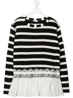Monnalisa lace-trimmed striped T-shirt