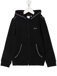Boss Kids contrast-stitch zip-up hoodie