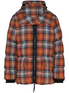 Burberry detachable-hood check-pattern puffer jacket