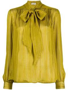 Saint Laurent metallic-thread pussy-bow silk blouse