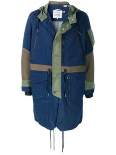 White Mountaineering colour-block parka coat