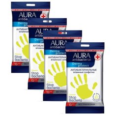Влажные салфетки Aura антибактериальные, с лимоном, 15 шт., 4 уп.
