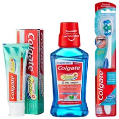 Набор средств Colgate Профессиональная чистка: гель Total Профессиональная чистка, 75 мл + зубная щётка 360 Суперчистота + ополаскиватель для полости рта Total Pro Защита Сильная мята, 250 мл