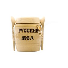 Мед Медовая Долина натуральный в деревянном бочонке с 2 ложками, 500 г подарочная упаковка