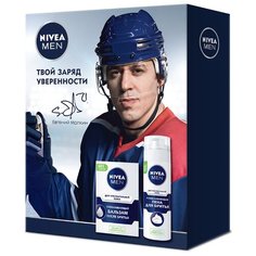 Подарочный набор "Заряд уверенности от Евгения Малкина" (Успокаивающая пена для бритья для чувствительной кожи 200 мл + бальзам после бритья 100 мл) Nivea