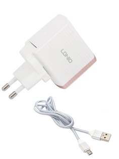 Зарядное устройство Ldnio A1302Q 1xUSB + Cable Micro USB White-Gold LD_B4365