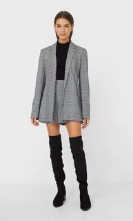 Stradivarius Открытый Пиджак В Клетку Женская Коллекция Цвет Небеленого Полотна Xs
